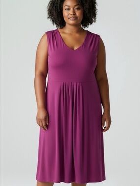 Roman’s Woman’s Plus Purple Midi Dress with Cap Sleeves size 20W